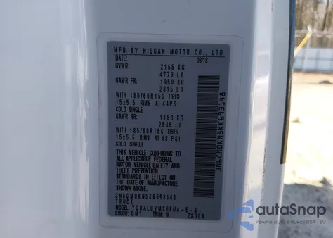 2019 Nissan Nv200 Sv z USA, uszkodzony, nr VIN 3N6CM0KN5KK693148